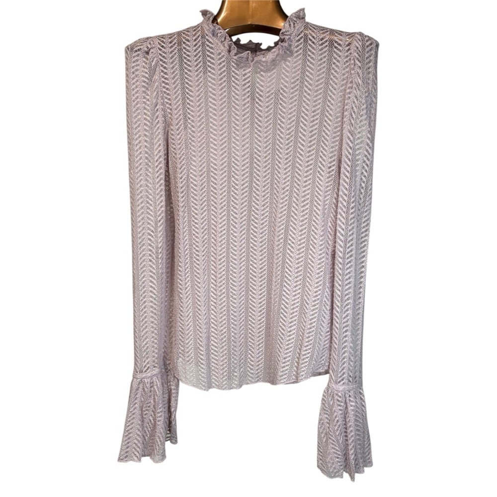 Rare Free People Purple Lilac Sheer Ruffle Neck Bell Cuff Top M